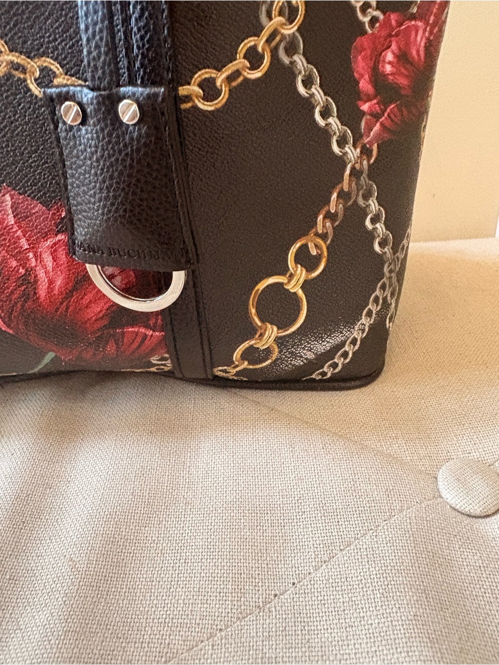 Dana Buchman  Floral Chain Pattern Black Tote Bag - Picture 5 of 7